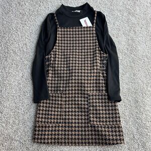 Btween Dress Womens 8 Beige Houndstooth Jumper T-Shirt Pockets Fall Knit